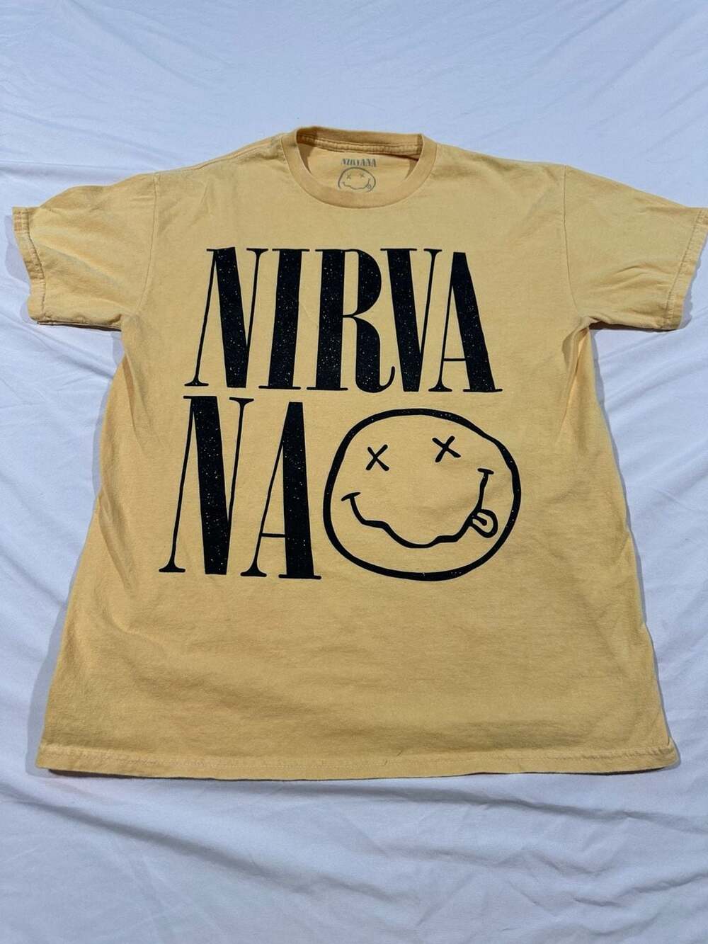Nirvana Yellow Graphic Logo and Smiley Face T-Shirt